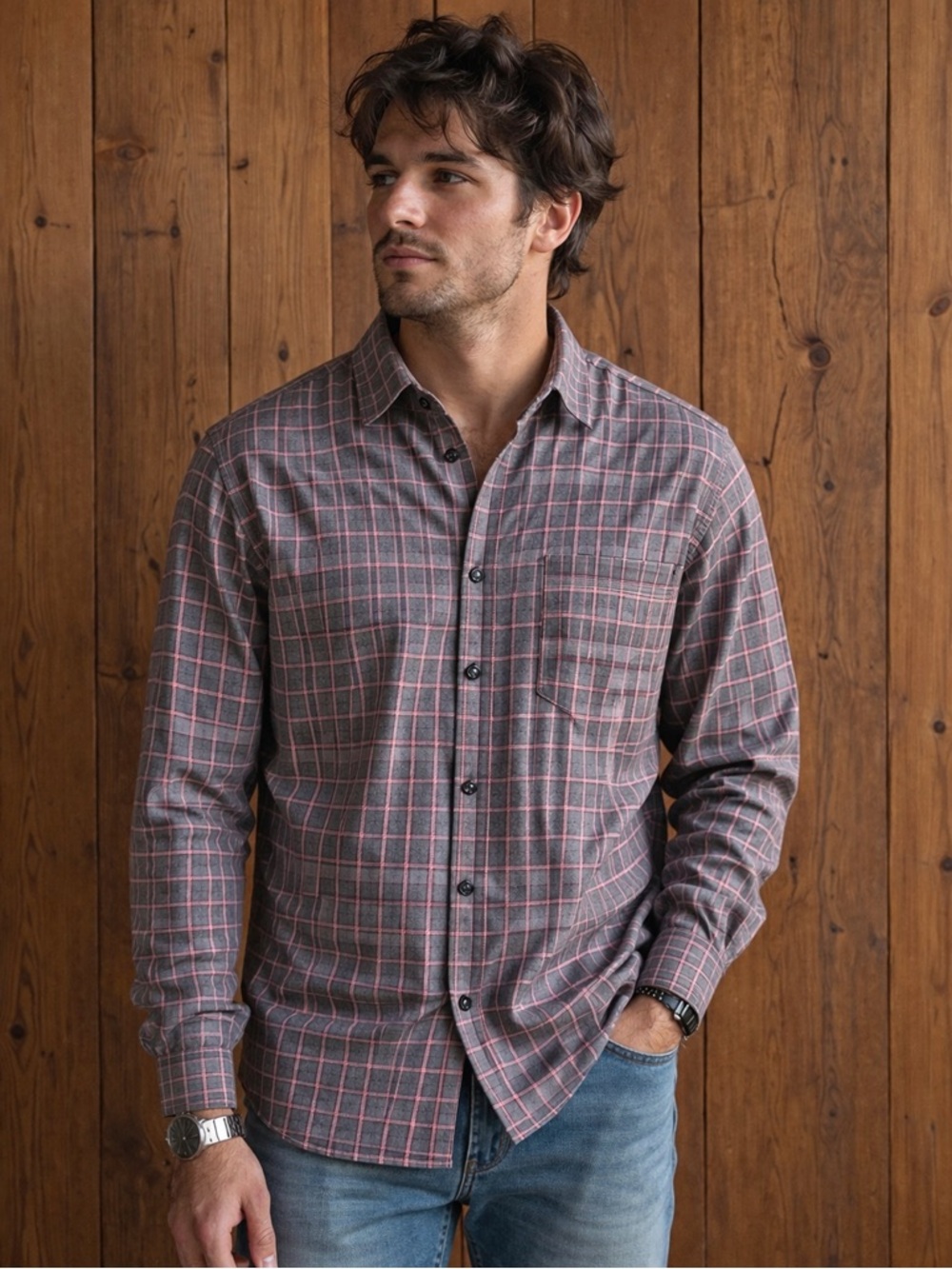 St. John’s Bay Flannel Windowpane Plaid Button-up Shirt Cotton Men’s M Cabincore
